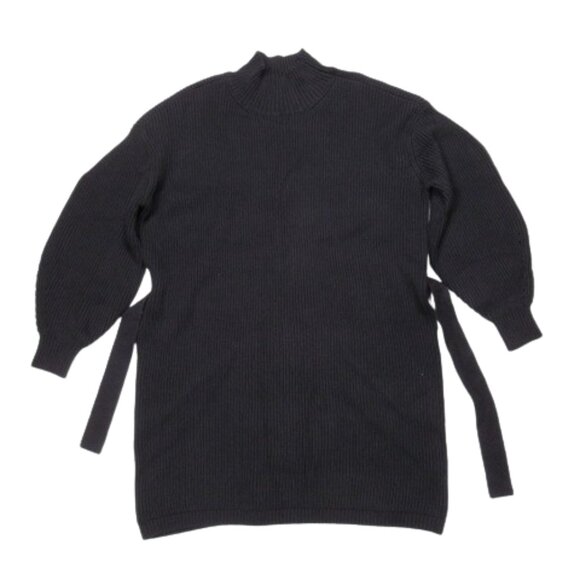 Anthropologie Maeve Long-Sleeve Mock-Neck Tie-Waist Mini Dress Black M - Picture 5 of 13